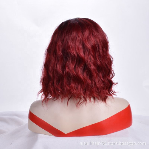 aishili Hair Hot Selling Synthetic Short Ombre Red Bob Wigs Afro Short Curly Wavy Bob Wigs For Black Women